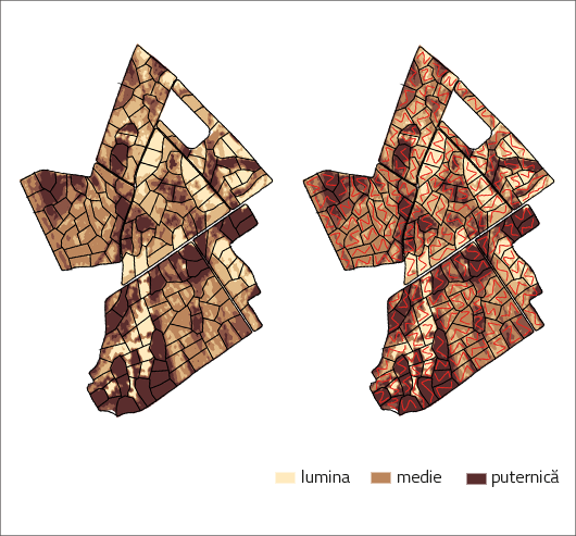 Harta de scanare a solului (stânga) și grila dinamică (dreapta)